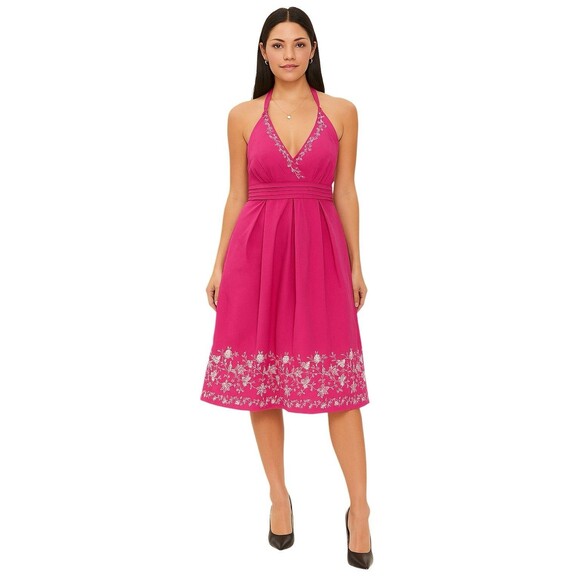Tweeds Woman Pink Halter Neck Midi Dress Embroidered Size 22w - Picture 1 of 11
